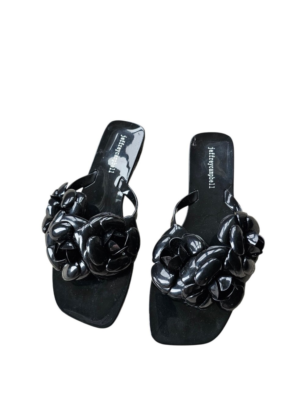 Jeffrey Campbell Fleuris Jelly Flip Flop Black Floral Thong Sandals Size 8 - Picture 2 of 6